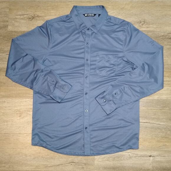Travis Mathew Shirt Mens L Blue Button Up Golf Stretch Long Sleeve Check - Picture 2 of 5